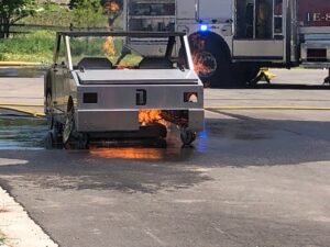 Burning car simulation at Carbondale Fire Training facility built by PNCI Construction