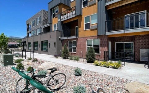 Looking down the length of upscale, modern Sopris Lofts apartment building