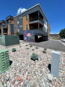 Corner view of Sopris Lofts three-story modern apartment building