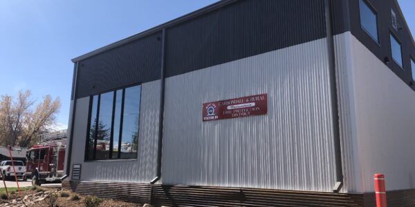 Side view of metal exterior used to finish West End Fire Station #84 in Glenwood Springs, CO; building by PNCI Construction